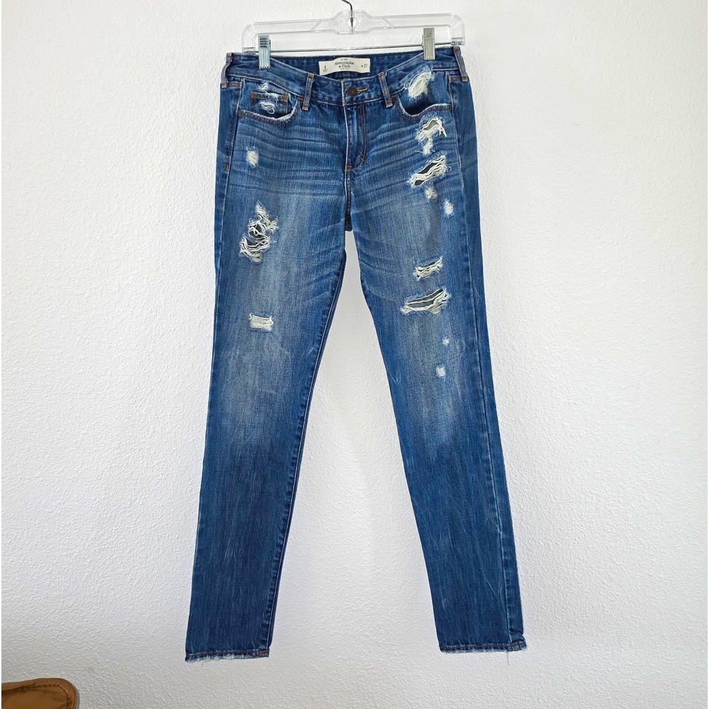 Abercrombie & Fitch Women's Low Rise Slim Skinny Distressed Blue Jeans Size 4